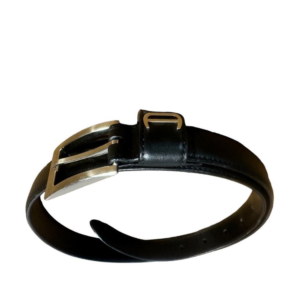 Etienne Aigner Leather Logo Rectangular Buckle Belt Women Medium Black Cowhide